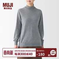 無印良品 MUJI 無印良品 女式 天竺 可水洗 半高领毛衣 BAG14A2A 长袖针织衫 灰色 M