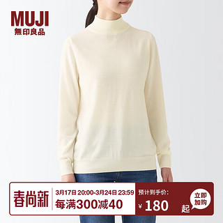 无印良品 MUJI 女式 天竺 可水洗 半高领毛衣 BAG14A2A 长袖针织衫 米白色 XS