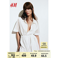 H&M2024女装春季镂空刺绣衬衫式连衣裙1222963 白色 165/96A