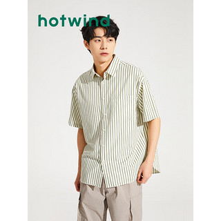 热风（Hotwind）衬衫男2024年夏季男士条纹基础休闲亲肤柔软透气宽松短袖衬衣 80米绿 XL