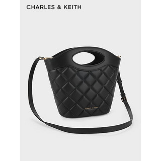 CHARLES&KEITH24夏菱格水桶包帆布织菜篮子包女CK2-10701382 Black黑色 M