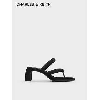 CHARLES&KEITH24春季方头高跟夹趾时装凉拖鞋女CK1-60361505 BLACK TEXTURED黑色纹理 39