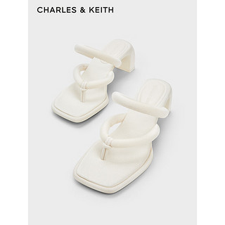 CHARLES&KEITH24春季方头高跟夹趾时装凉拖鞋女CK1-60361505 粉白色Chalk 35