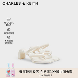 CHARLES&KEITH24春季方头高跟夹趾时装凉拖鞋女CK1-60361505 粉白色Chalk 36