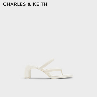 CHARLES&KEITH24春季方头高跟夹趾时装凉拖鞋女CK1-60361505 粉白色Chalk 38