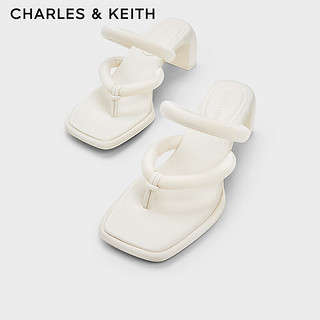 CHARLES&KEITH24春季方头高跟夹趾时装凉拖鞋女CK1-60361505 粉白色Chalk 38