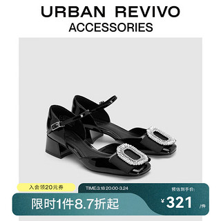 URBAN REVIVO2024春季女士法式优雅方形钻扣空鞋UAWS40017 黑色 38