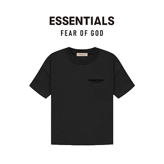 FEAR OF GOD ESSENTIALS植绒背部LOGO系列棉质圆领短袖T恤男女美式宽松经典潮流打底内搭 青黑色 XS