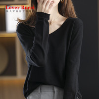 LOVER RUCCI法国女装季V领薄款羊绒衫毛衣长袖羊毛打底衫内搭 黑色 2码=S