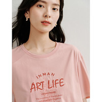 茵曼（INMAN）凉感索罗纳T恤2024夏季女装新款绣花印花短袖宽松百搭上衣
