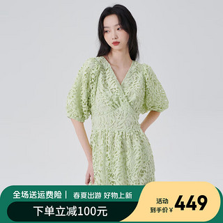 艾莱依（ERAL）重磅蕾丝连衣裙设计感春夏款时尚长裙高端气质中长款裙子 碧玉绿 155/80A