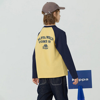 Kappa Kids男童长袖T恤2024秋季中大童假两件上衣圆领儿童套头衫 黄色 130