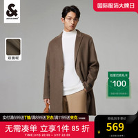 杰克·琼斯（JACK&JONES）男装大衣冬季男中长款双面羊绒大衣宽松休闲毛呢大衣高端品牌外套 咖啡色-C11 190/108A/XXL