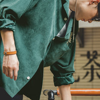 马登 MADEN工装 美式休闲保龄球衬衫男宽松古巴领外套桃皮绒磨毛衬衣 