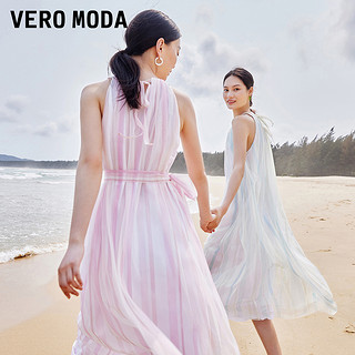 Vero Moda【轻盈裙】连衣裙2024春夏长款A字网纱挂脖裙度假风