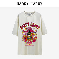 HARDY HARDY 新款宽松潮牌印花烫钻字母马戏团小熊短袖T恤男女
