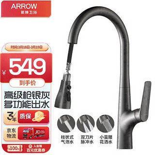 ARROW 箭牌卫浴 箭牌（ARROW）厨房水龙头冷热抽拉式水龙头枪灰色多功能厨房龙头AE45129GG