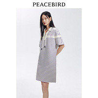 太平鸟女装 设计感POLO条纹连衣裙秋季胸前绑带宽松裙子