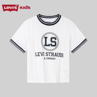 Levi's李维斯童装【商场同款】24夏季新款男童竖条纹短袖T恤儿童上衣 明亮白 1