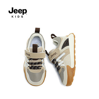 Jeep吉普男童鞋子休闲透气2024春季女童跑步鞋轻便软底儿童运动鞋 卡其 32码 鞋内长约20.4cm