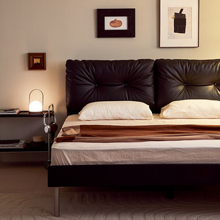 grado格度欧姆皮艺床白蜡木实木1.8米现代简约床架双人床家用大床 欧姆床-真皮黑色款 1.5米