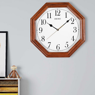 SEIKO日本精工家用免打孔卧室挂钟办公室13英寸简约客厅钟表实木挂表