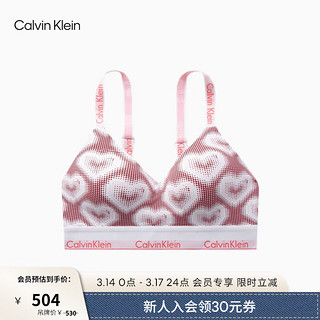 Calvin Klein内衣【摩登引力带】24春夏女甜蜜桃心满印轻运动背心文胸QF7802 LNN-珊瑚红 S