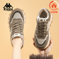 KAPPA卡帕女鞋棉鞋女冬季雪地靴加绒鞋子女百搭保暖休闲运动老爹鞋 133月灰色/灰卡其 38