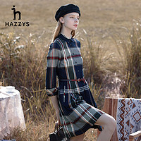 HAZZYS 哈吉斯 衬衫连衣裙官方新款春秋复古长袖休闲气质格子裙子女