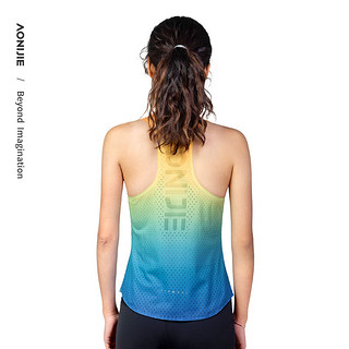 奥尼捷跑步背心女专业马拉松户外速干竞速T恤运动无袖上衣 彩虹色 S