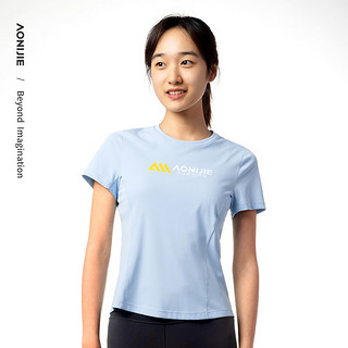 奥尼捷运动T恤圆领跑步短袖女款马拉松速干透气上衣户外短袖 黑色 S