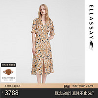 歌力思（ELLASSAY）2024春季真丝弹力印花茶歇裙优雅收腰连衣裙女EWE351Y14700 驼混搭 M