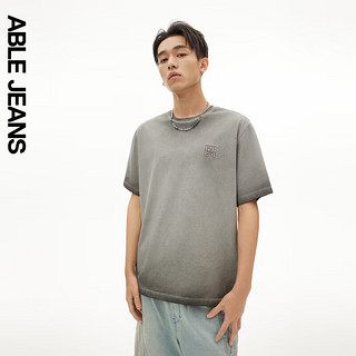 ABLE JEANS24中国想象玉落青龙新中式图案做旧水洗短袖T恤男 矿石灰 M