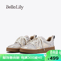 Bella Lily 2024春季新款休闲做旧德训鞋女潮流百搭板鞋舒适脏脏鞋 金色 37