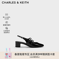 CHARLES & KEITH CHARLES&KEITH24;春季漆皮玛丽珍粗跟包头凉鞋子女鞋女士CK1-60920370-1 Black Box黑色 37