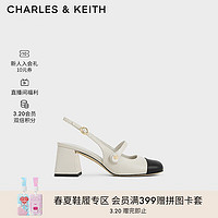 CHARLES & KEITH CHARLES&KEITH24;春法式拼色方头粗跟玛丽珍鞋CK1-60361507 粉白色Chalk 36