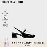 CHARLES & KEITH CHARLES&KEITH24;春季圆头漆皮粗跟玛丽珍鞋CK1-60280424 Black Box黑色 36