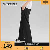 SKECHERS 斯凯奇 春夏休闲裤女宽松直筒黑色长裤阔腿裤