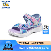 Skechers斯凯奇儿童凉鞋夏季款女童闪灯休闲鞋甜美亮灯时尚公主鞋303103L 浅蓝色/多彩色/LBMT
