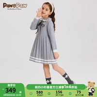 PawinPaw卡通小熊童装2024年春季女童学院风淑女长袖连衣裙 灰色/15 140