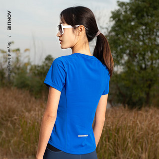 奥尼捷运动T恤圆领跑步短袖女款马拉松速干透气上衣户外短袖 宝蓝 L