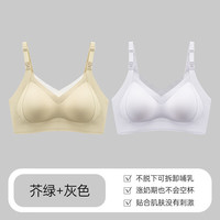 ROVO哺乳内衣无痕舒适怀孕期产后喂奶大码聚拢上托提拉文胸罩 灰色+芥绿 75B(M,适用杯型A/B/C)