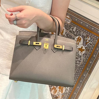 HERMÈS 爱马仕 Hermes爱马仕女包手提包Birkin30牛皮大象灰金扣铂金包 Birkin 25 约：25×20×13cm