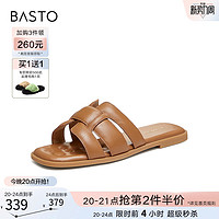 BASTO 百思图 2024夏商场新款舒适休闲编织平底一字拖外穿女拖鞋TY409BT4