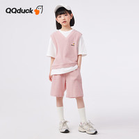 可可鸭(QQ DUCK)童装女童套装夏儿童运动短袖短裤青少年衣服华夫格