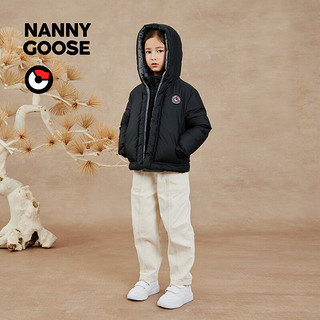 NANNY GOOSE 保姆鹅 儿童羽绒服连帽宝宝短款加厚冬装中大童外出羽绒外套童装 石榴粉 90