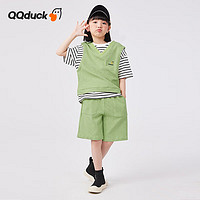 QQ duck 可可鸭 童装女童套装夏儿童运动短袖短裤青少年衣服华夫格绿色；120