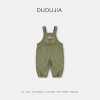 DUDUJIA嘟嘟家女童户外工装裤春秋宝宝轻露营裤子时尚儿童背带裤春装wp 军绿色 80