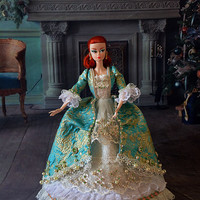 薇欧漫芭比衣服礼服6分娃娃婚纱衣服 车载娃娃 礼服服装 多款 30厘米st 金蓝 芭比尺寸没有娃