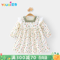 优奇 女童连衣裙春秋2023款婴儿超萌外出秋装中国风一周岁女宝宝礼服 100